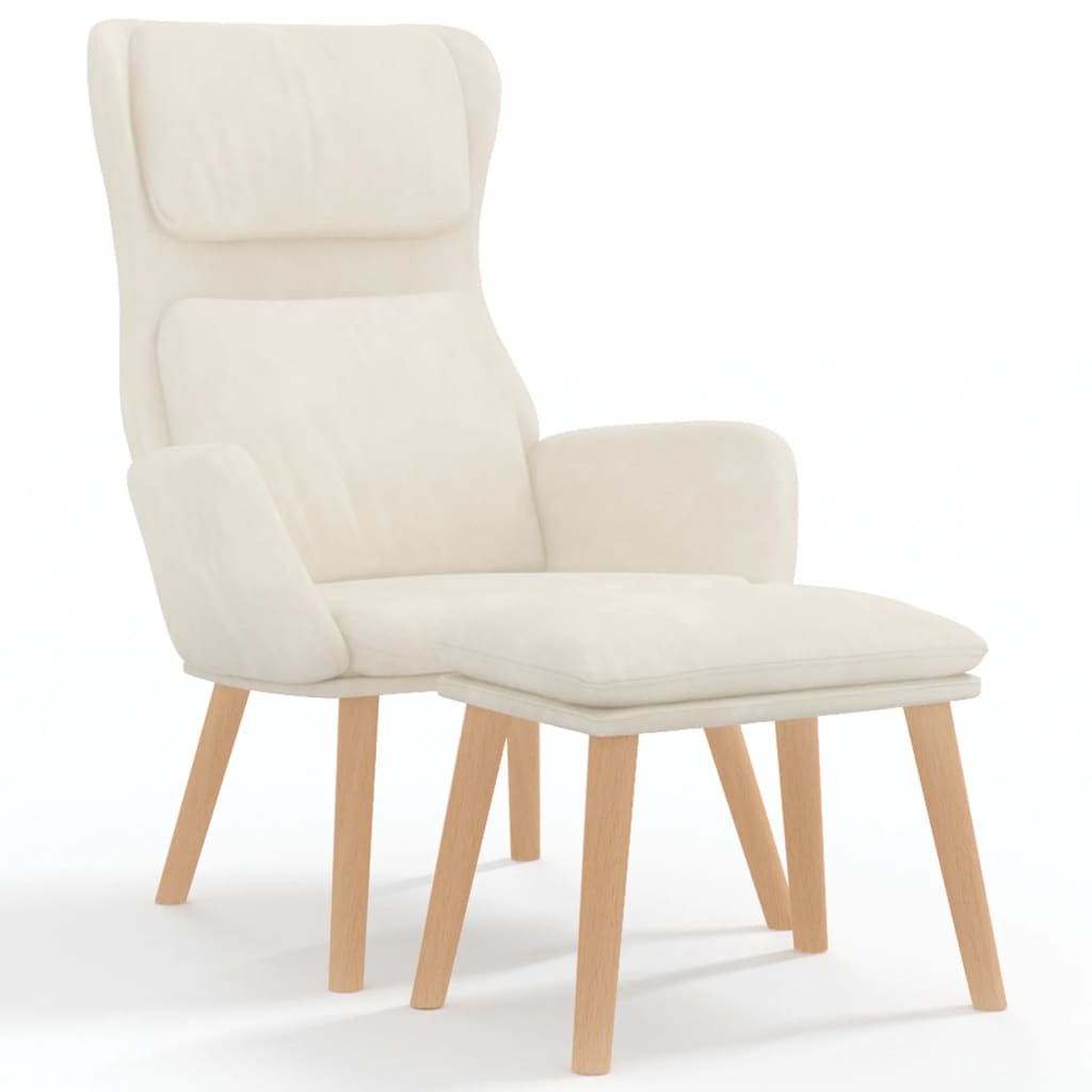 Recliner Chair with Footstool Cream White Velvet