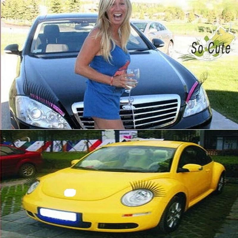 2 Peças Cílios Postiços Pretos 3D Charmosos Adesivo de Cílios Postiços Decoração de Farol de Carro Adesivo Engraçado