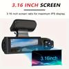 1080P Full HD Dual Dash Cam - Wide Angle Front and Inside Recording, 3.16" LCD Display, 170° View, Night Vision, 24H Parking Monitor, G-Sensor