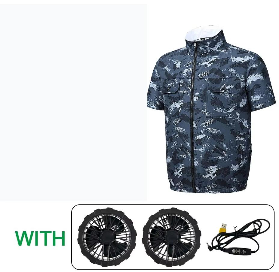 Cooling Fan Vest Men's Fan Jacket USB Refrigeration Air Conditioning Clothing Outdoor Heat Protection Fishing Work Short Sleeve