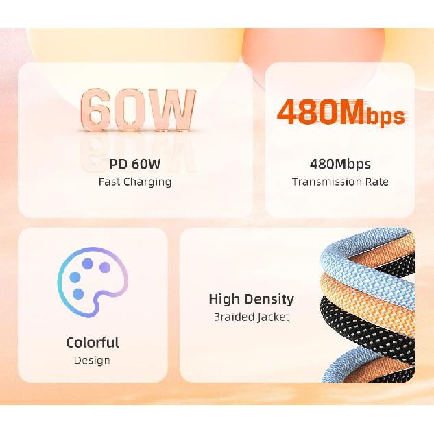 CABLETIME USB C to USB C Cable 60W 480Mbps Fast Charging Cable 3A Braided Type C to Type C Cable for Moble Phone Laptop HUAWEI