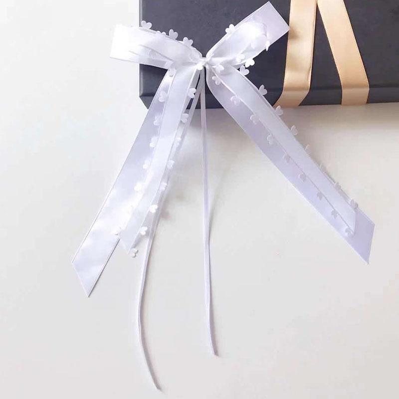 WTEMPO Fundă din panglică de tifon în formă de inimă, Decor de petrecere, Fundă albă, Ideală pentru nuntă și ziua de naștere, Decor pentru mașina de nuntă, Fundă din panglică