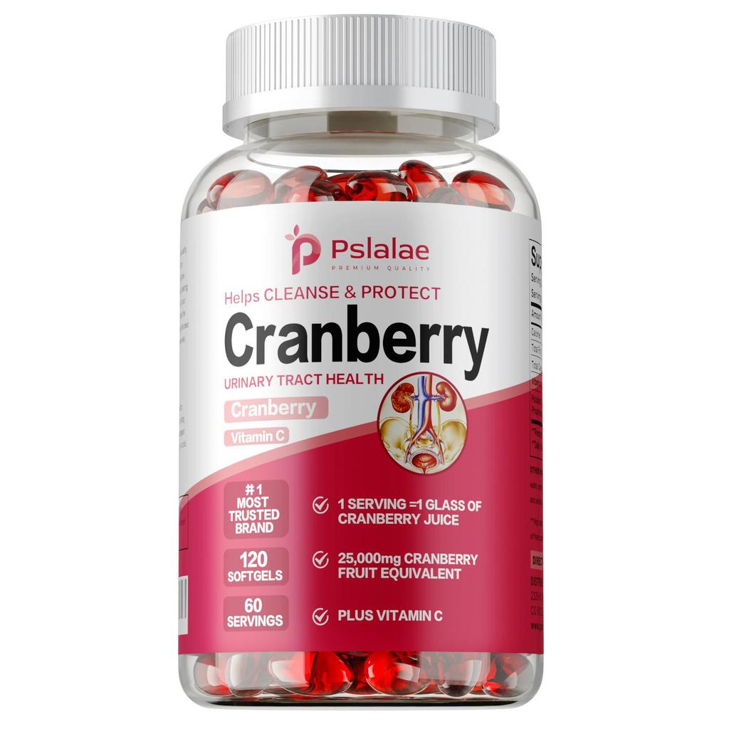 Pslalae Cranberry & Vitamin C Softgels - Immune Support, Urinary Tract Health, Easy Swallow Capsules - 120 Count