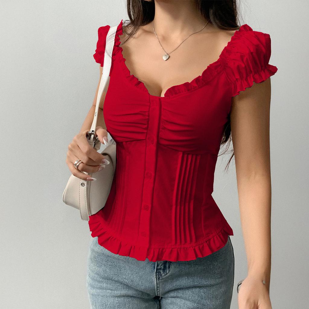 Hot Girl Style Summer Short-sleeved Fungus Vest for Women Independent Website