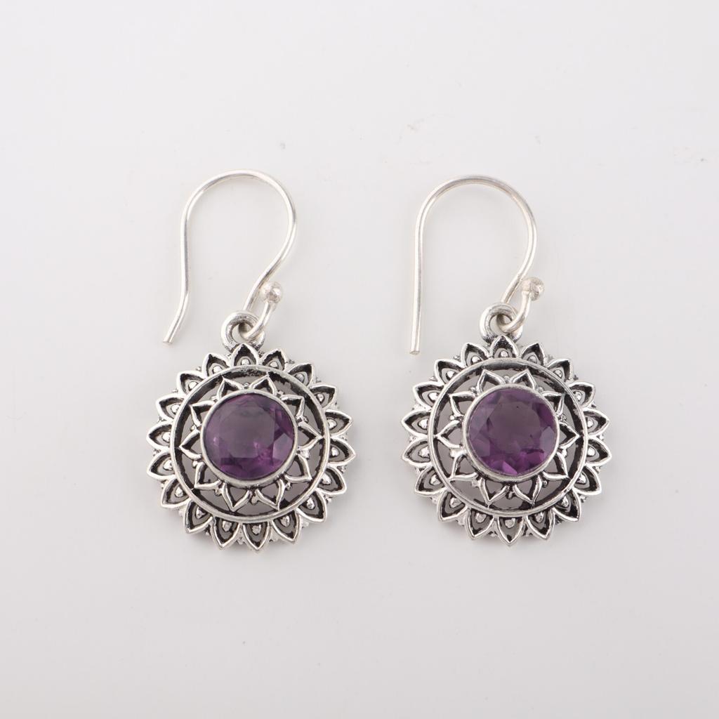 Amethyst Gemstone 925 Sterling Silver Jewelry Handmade Drop/Dangle Earrings1.57" CE-19-10