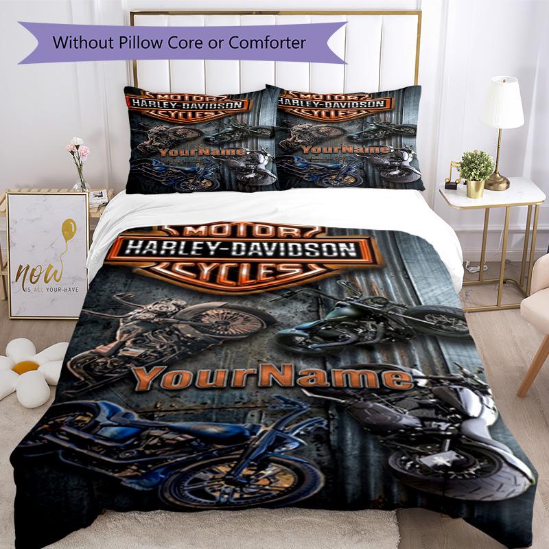 Motociclette Harley-Davidson Personalizza il tuo nome Set Biancheria da Letto Copripiumino Traspirante con Federe Decorazione per la Casa Regalo di Compleanno