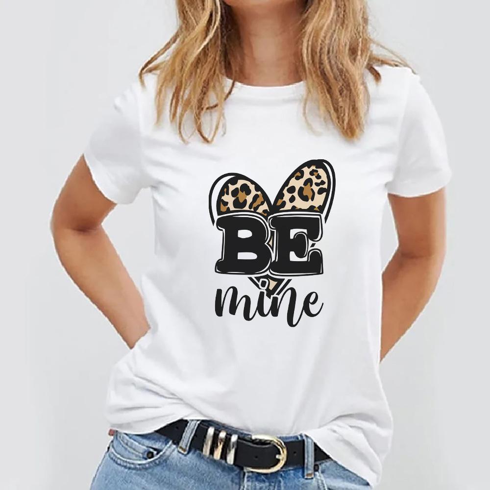Valentines Day Fashion Leopard Print Love Print Couple Tshirt Shortsleeved Crewneck Graphic Casual Womens Top S