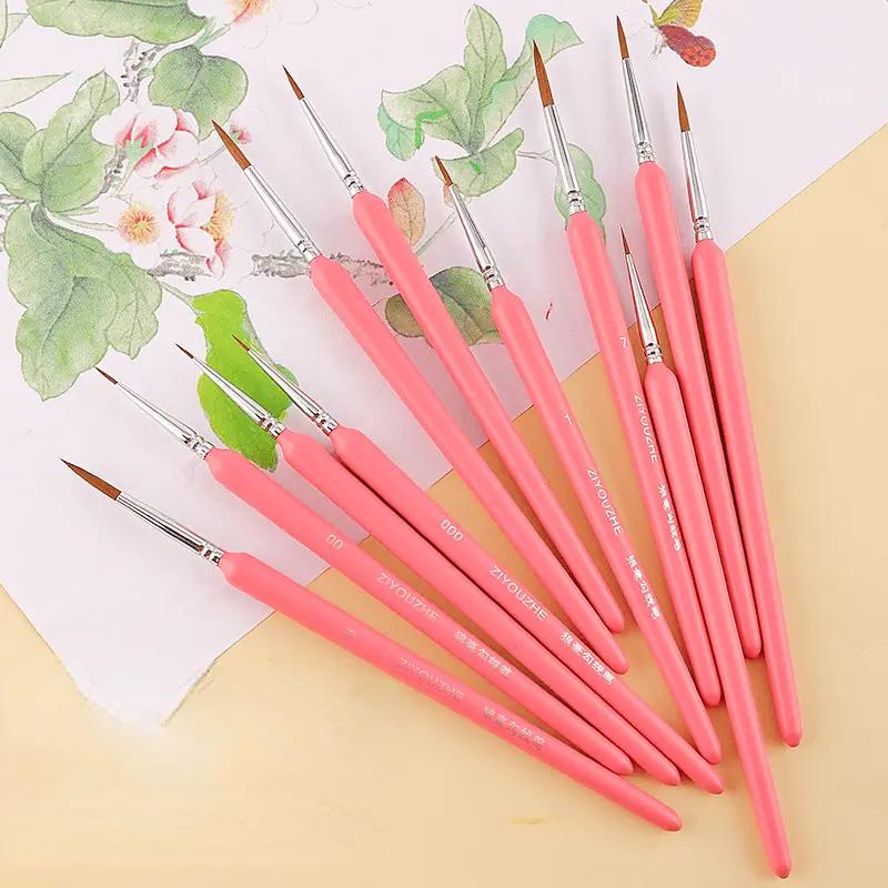 11Pcs/Set Hook Line Pen For Watercolor Oil Painting Extra Fine Soft Wolf Hair Hand Brush Gouache Acrylic Nail Art  Drawing