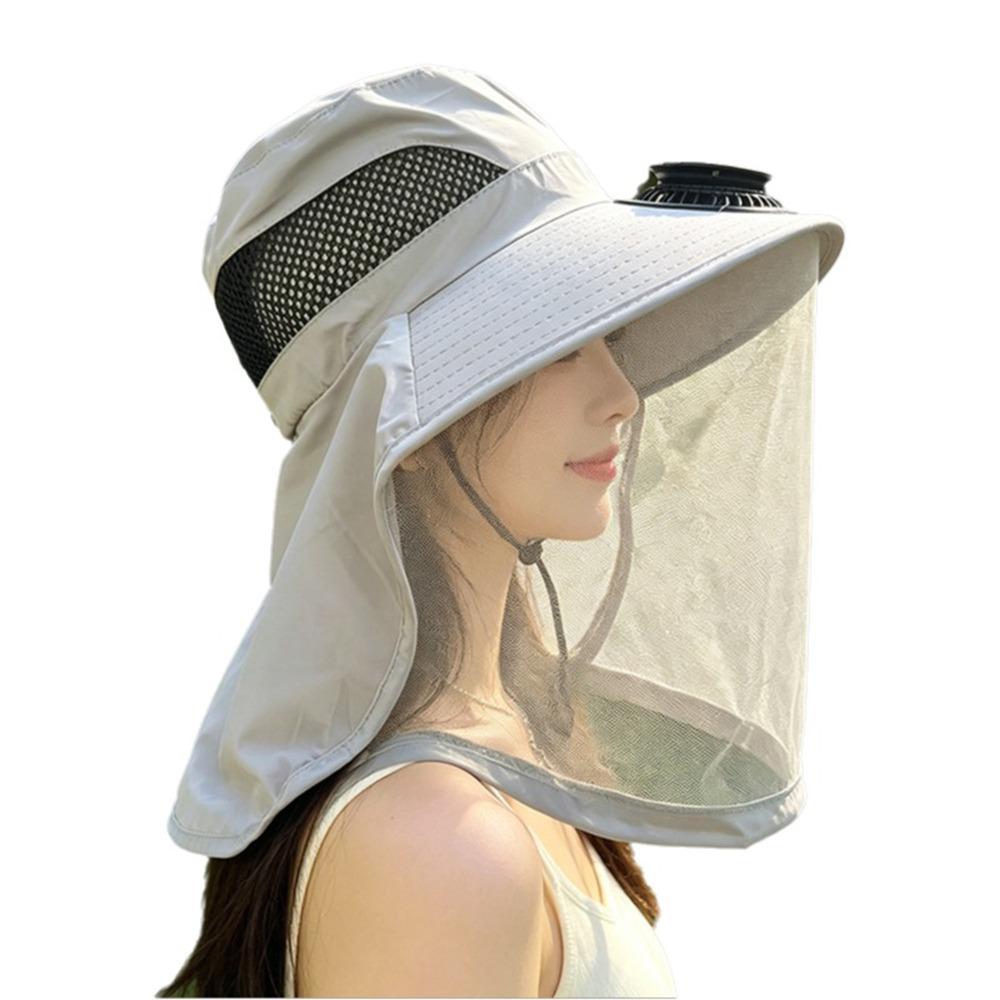 UV Protection Mosquito Head Net Hat With Net Mesh Fishing Bucket Hat Fashion Solar Fan Hat  Camping