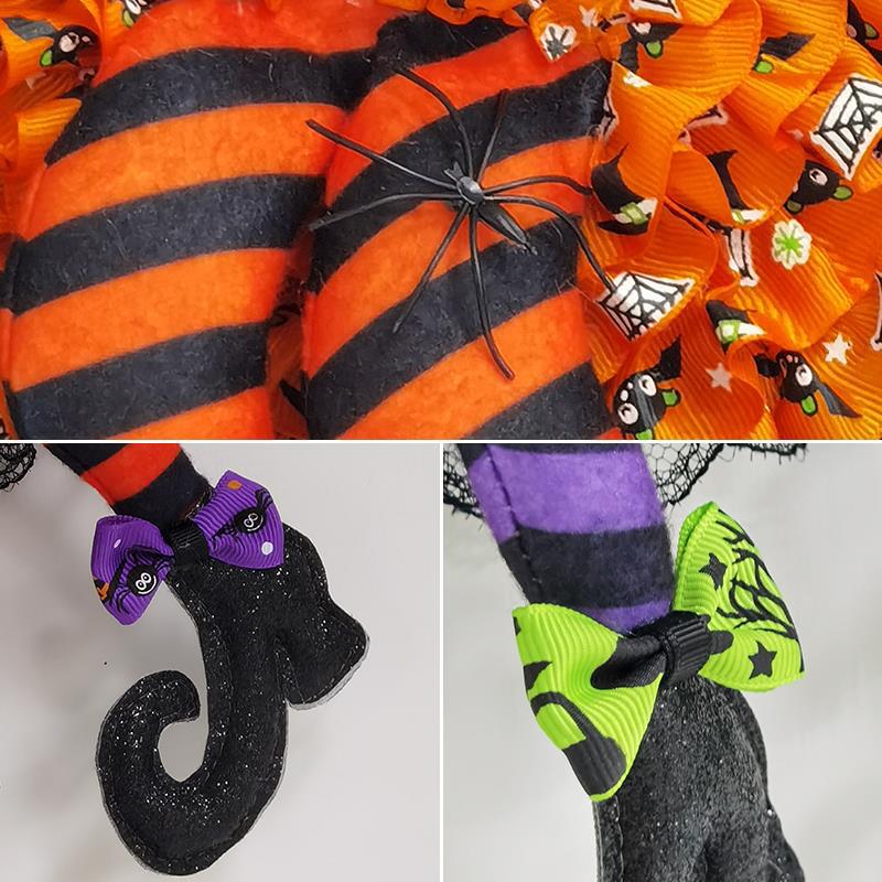 1 Pcs Halloween Witch Hat Leg Door Wreath Halloween Wreath Door Hanging Terrifying Atmosphere Decoration Happy Party Supplies