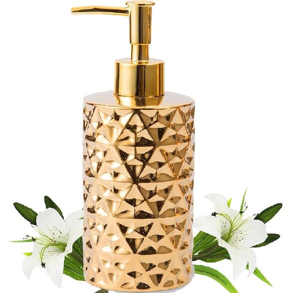 Gold Bathroom Countertop Soap Dispensers,Luxury 12 oz Refillable Soap Dispenser Bathroom,Brushed Gold Ceramic Hand Lotion Dispenser Soap Dispenser