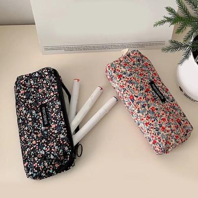 Frauen Blume Kosmetiktaschen Mädchen Federmäppchen Stickerei Student Korean Kawaii Etuis für Mädchen Make-Up Pinsel Aufbewahrungstasche