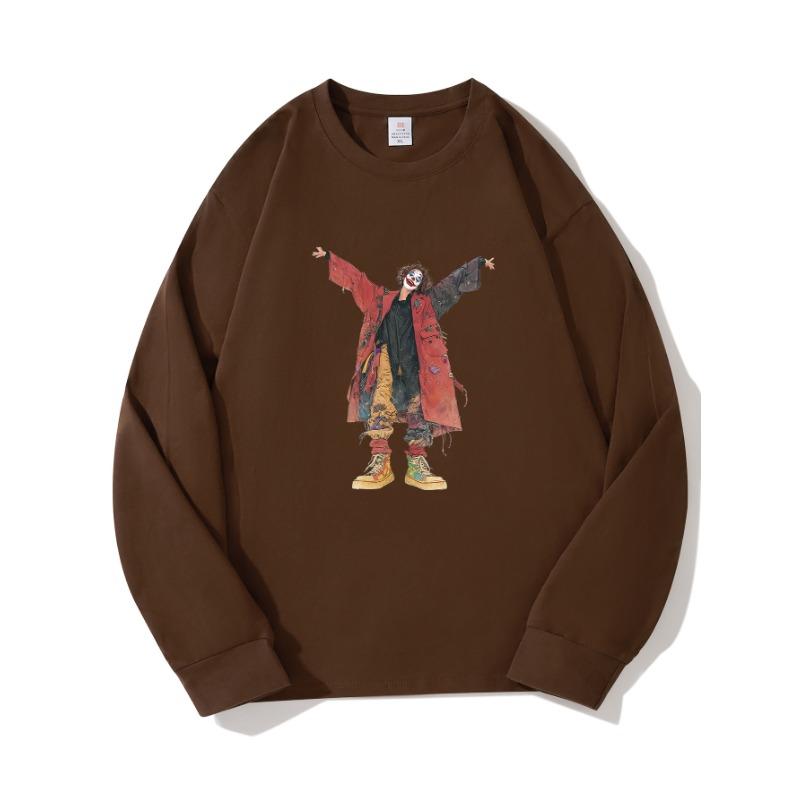 Осенняя одежда Clown длинный рукав чистый хлопок новый мужской и женский топ весенний внутренний слой базовая рубашка футболка с круглым вырезом и длинными рукавами M коричневый 1555₽