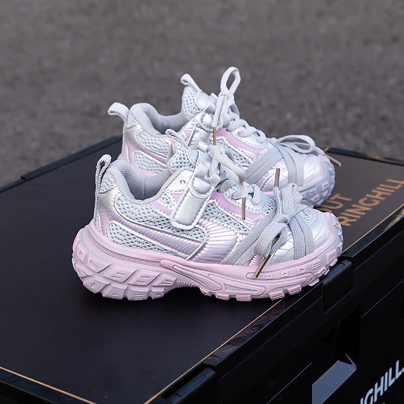 

Children s fashion sneakers 2025 spring and autumn new girls mesh breathable dad shoes boys soft-soled non-slip running shoes 27