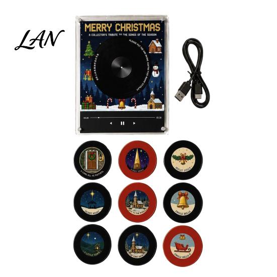Metal Surface Refrigerator Magnet Record Player Fridge for Christmas Halloween, with 9 Programmable Records, NFC Digital Music Enabled Vinyl