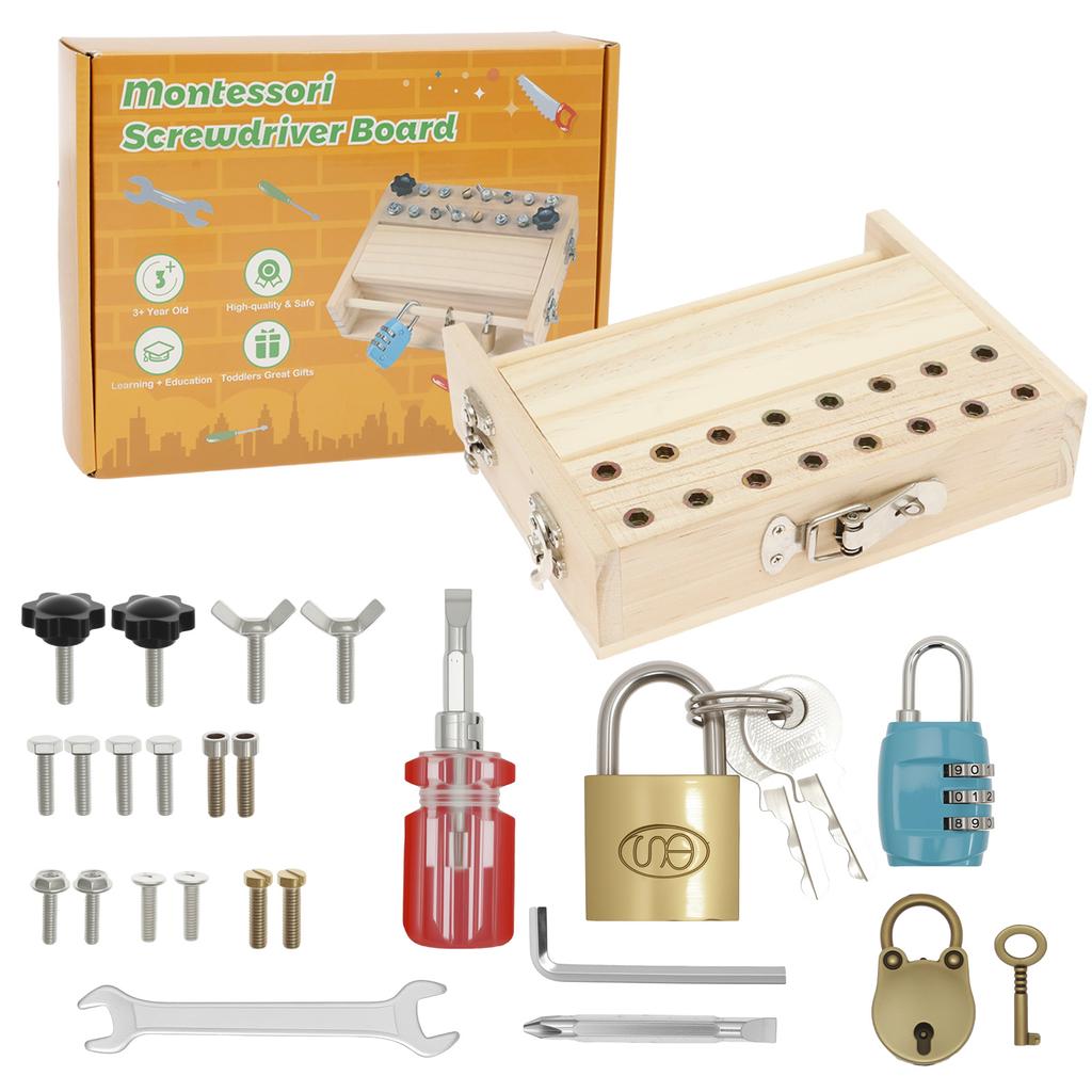 Wooden Screwdriver Board Toy Portable Screwdriver Board Learning Toy Educational Present for Travel 3 to 8 Years Old Kid