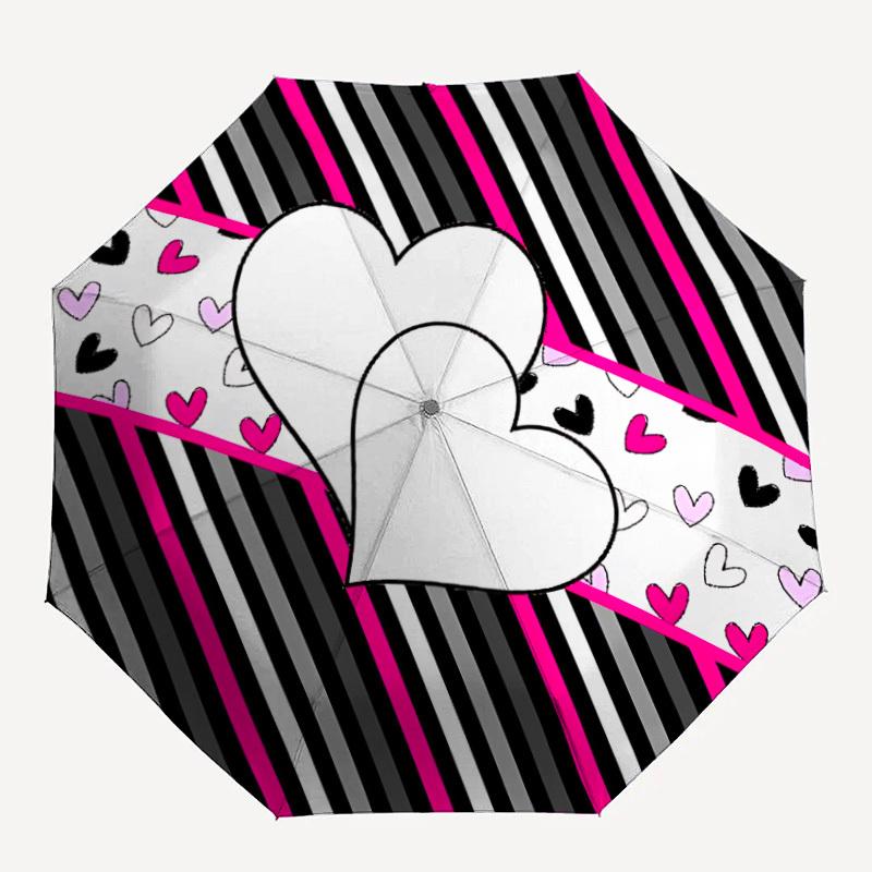 

1pc Heart Print Auto-Fold Umbrella with One-Touch Open/Close - 8 Reinforced Ribs for Windproof Stability, yy251118241