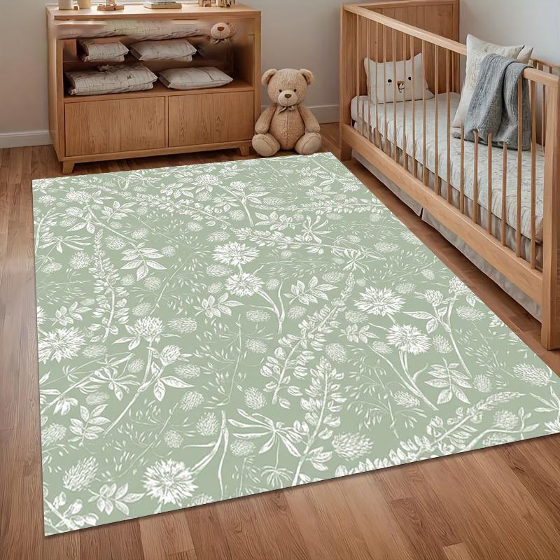 Tappeto Botanico Verde Salvia per Soggiorno Camera da Letto Ispirato alla Natura Eco-Friendly Decorazione per la Casa Morbido Antiscivolo Lavabile Tappetino per Pavimento
