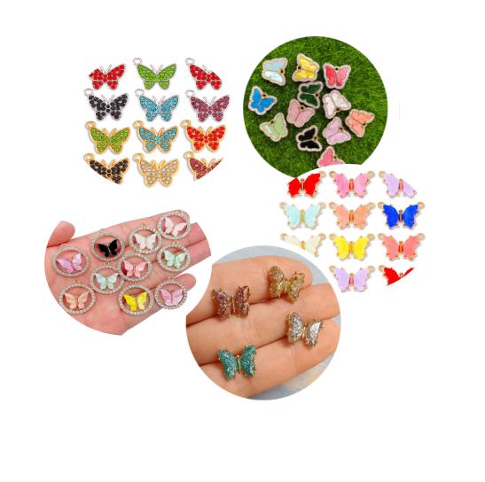 Enamel Luxury Shiny Rhinestone Acrylic Butterfly Pendant Charm for Couple Bracelet Necklace DIY Jewelry Making Supplies
