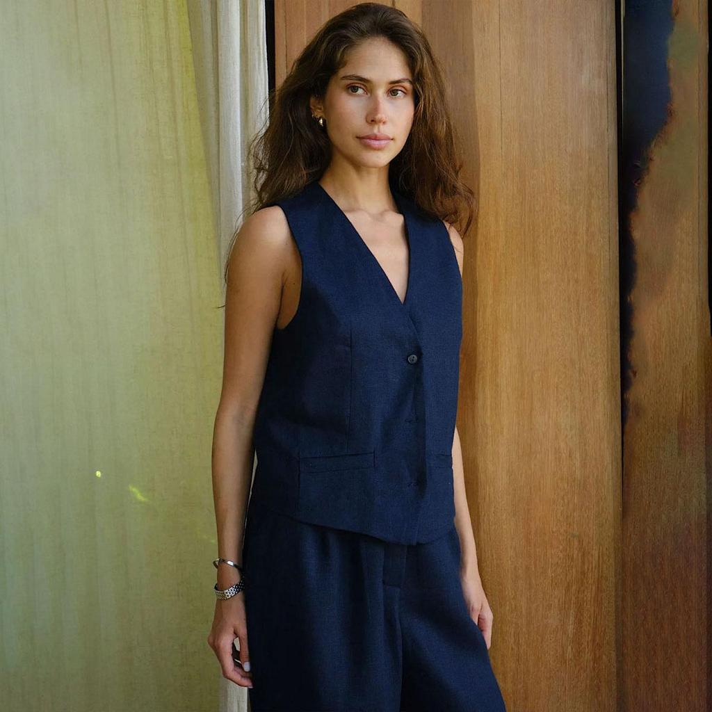 Kvinners Høst Vinter V-hals Dobbel Breasted Ensfarget Temperament Pendeldress Vest