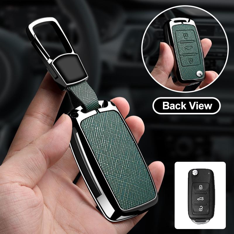 Zinc Alloy Leather Car Key Fob Case For Volkswagen Polo Tiguan Passat Beetle Scirocco Golf Jetta Lavida Skoda Octavia Key Fob