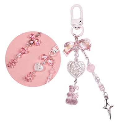 Pingente Pendente de Urso da Moda com Laço de Contas Doce Cordão Pendente Portátil para Meninas Mulheres