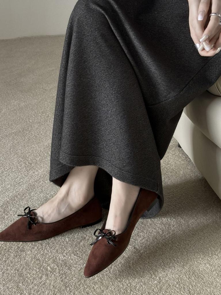 Fashion Pointed Comfortable Flat Bottom Shallow Mouth Single Shoes Women's Versatile Solid Color Foreign Style Simple Bow Matte Surface Grandma Shoes