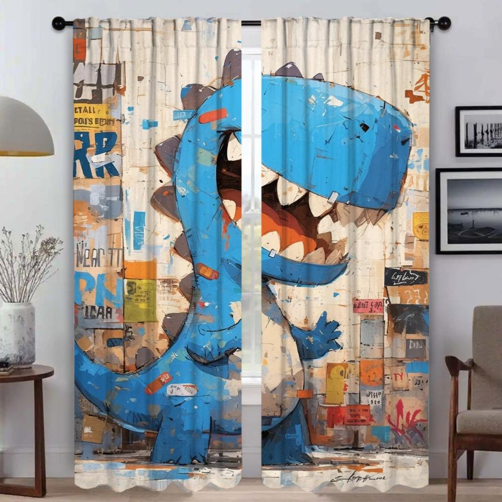 

Милые противомоскитные шторы в виде тираннозавра, 2 шт., затемняющие шторы для гостиной, тюль для спальни, перегородки W50xH70cmx2pcs-CL