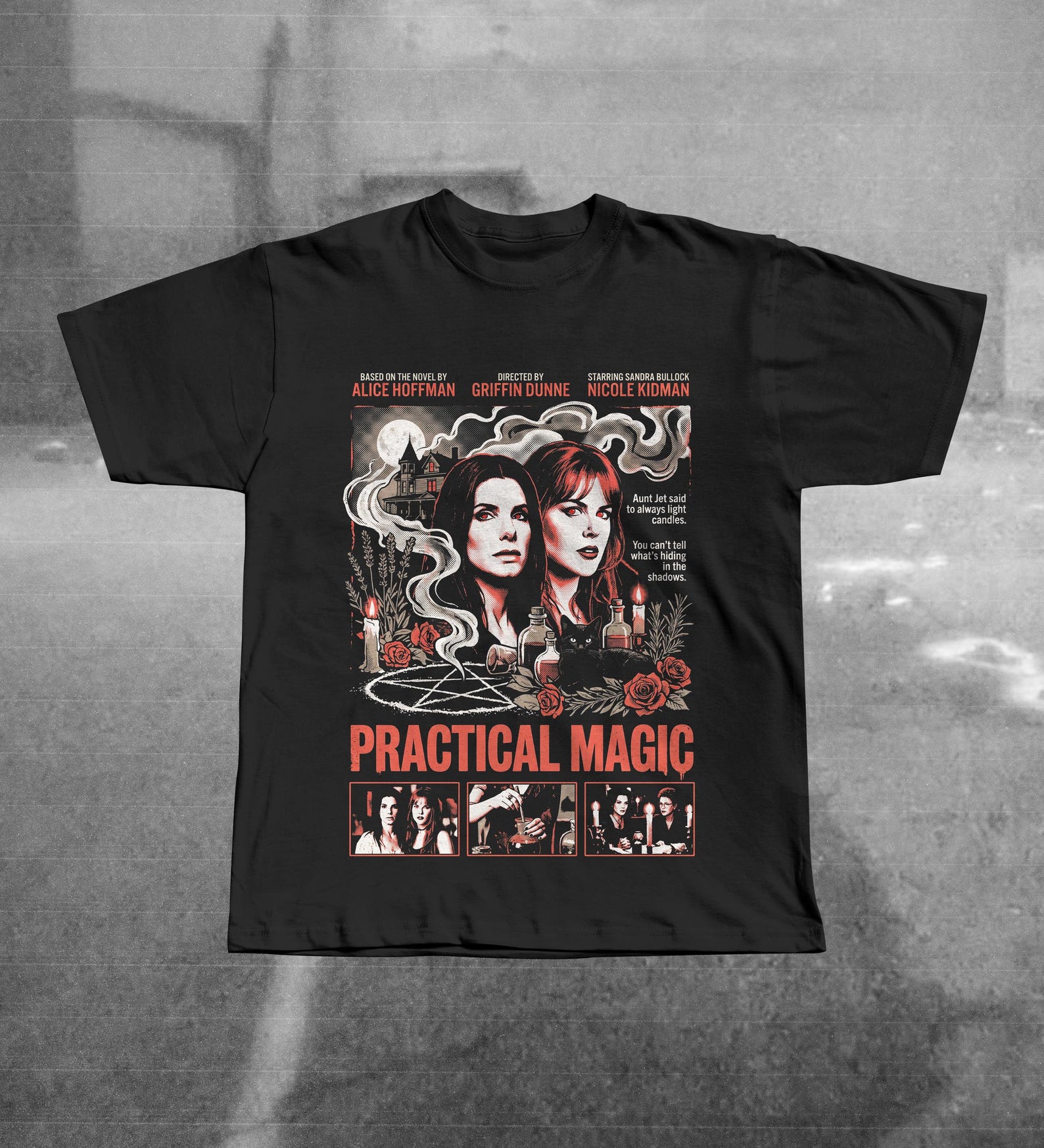 Practical Magic 1998 Witch Film T-Shirt | Sandra Bullock Nicole Kidman Owens Sisters Graphic Tee 4XL