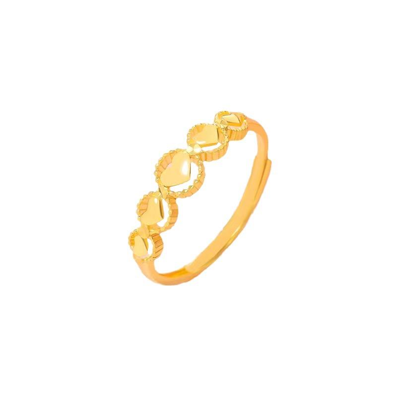 Gold-Plated Heart-Linked Women's Fashion Ring - European and American Style, Xiaohongshu-Inspired.
