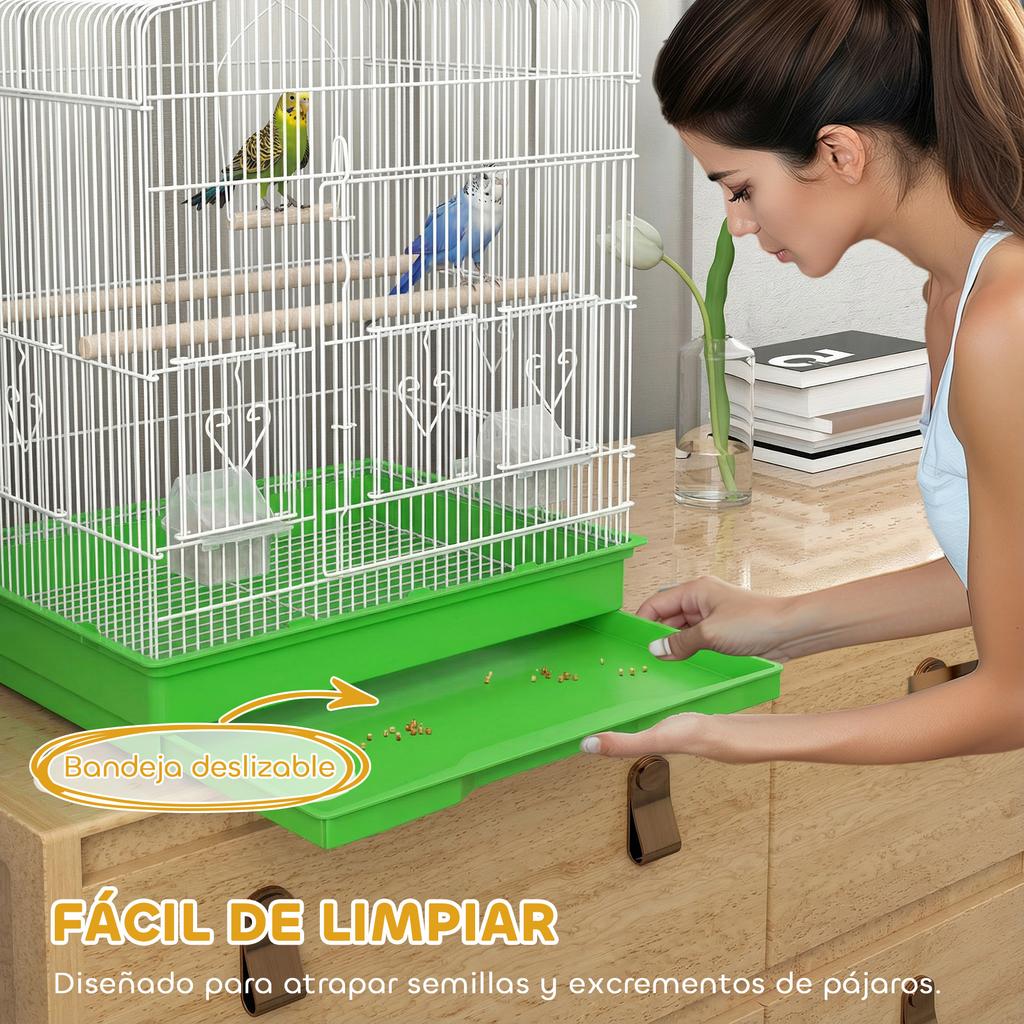 Pawhut Bird Cage 46.5X36X59 cm with 2 Feeders, 2 Perches, Swing, Removable Tray and Steel Frame