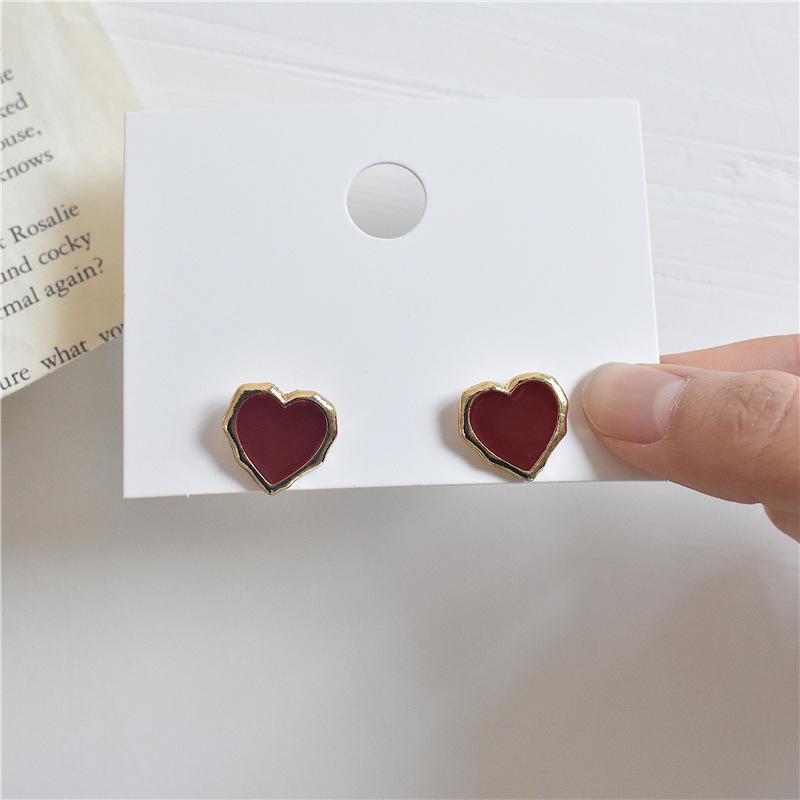 

S925 Copper Needle Girl Love High Pole Net Red Simple Oil Drop Earrings Women s Red Peach Heart Earrings Zircon Wholesale золотой