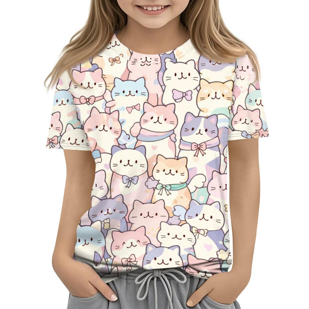 Children's Printed Round Neck Short Sleeved Casual T-shirt