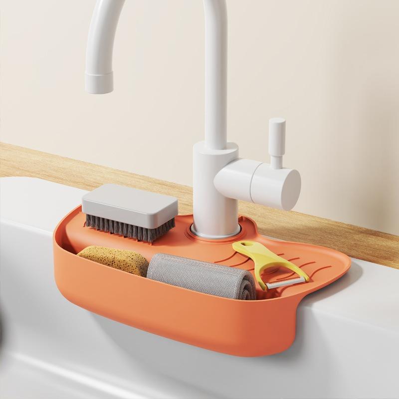 Drain Rack Household Silicone Sink Faucet Splashproof Water Collection Pad Sponge Steel Wool Gadget Storage Box