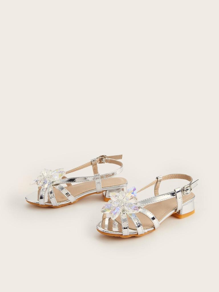 2025 Winter Rhinestone Crystal Flower Girls' Sandals: Stylish Flats & High Heels