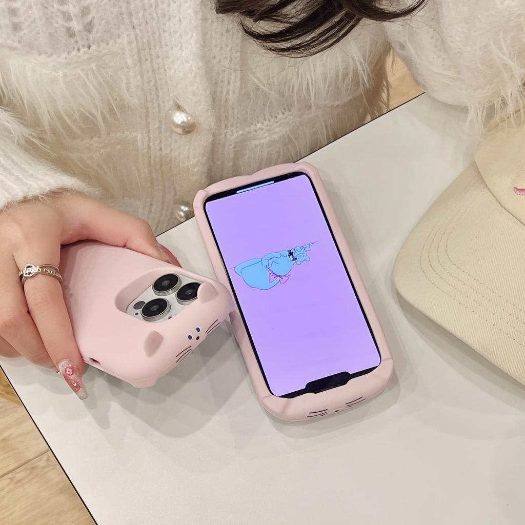 For iPhone 16 Pro Silicone Case Cute Sleeping Rabbit Design Shockproof Phone Back Cover