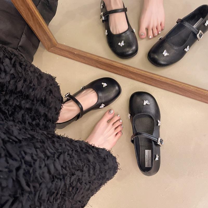 

French Shallow Single Shoes Women 2025 New Summer Versatile Commuter Rhinestone Slip-on Mary Jane Shoes 35 чёрный