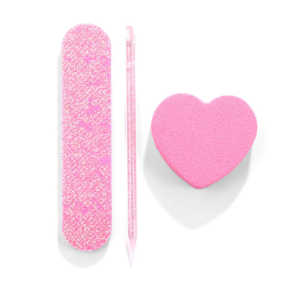 1Pc Nail Art Tool Kit (3-piece Set): Crystal Wand, Heart-shaped Sponge, Glitter Powder, Nail File, and Nail Art Tool Kit.