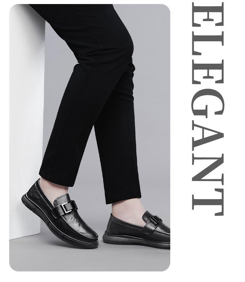 Men's British Style Cowhide Slip-On Leather Shoes: Versatile, Height-Increasing, Trendy for Casual or Wedding Wear.