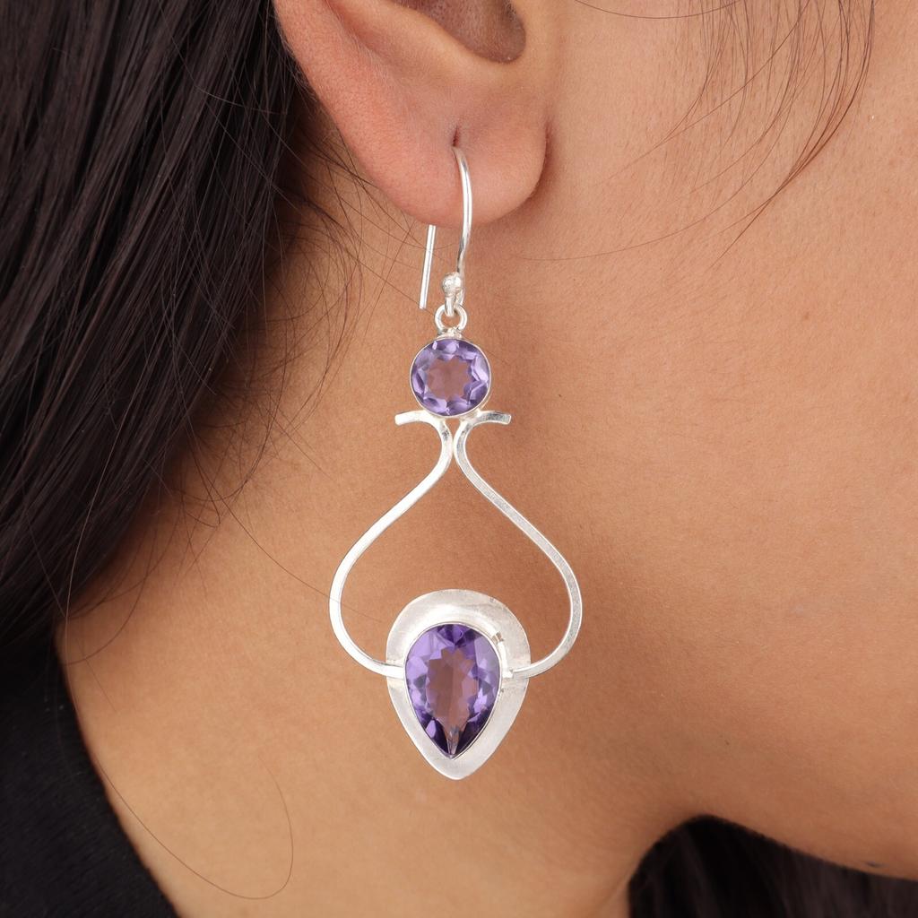 Natural Iolite Gemstone 925 Sterling Silver Handmade Drop/Dangle Earrings 2.07" EE-170-4