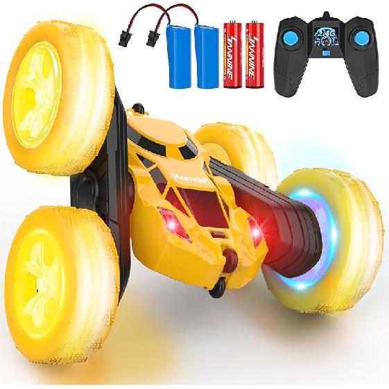 Pink Remote Control Car for Girls 6-12 Year Old Double Sided 360Captive Rotating 4WD Rechargeable RC Cars Race Stunt Toy Car for Kids Birthday