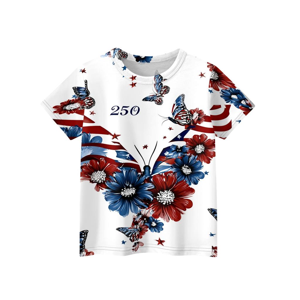 Kids Independence Day Print Round Neck Short Sleeve Casual T-shirt
