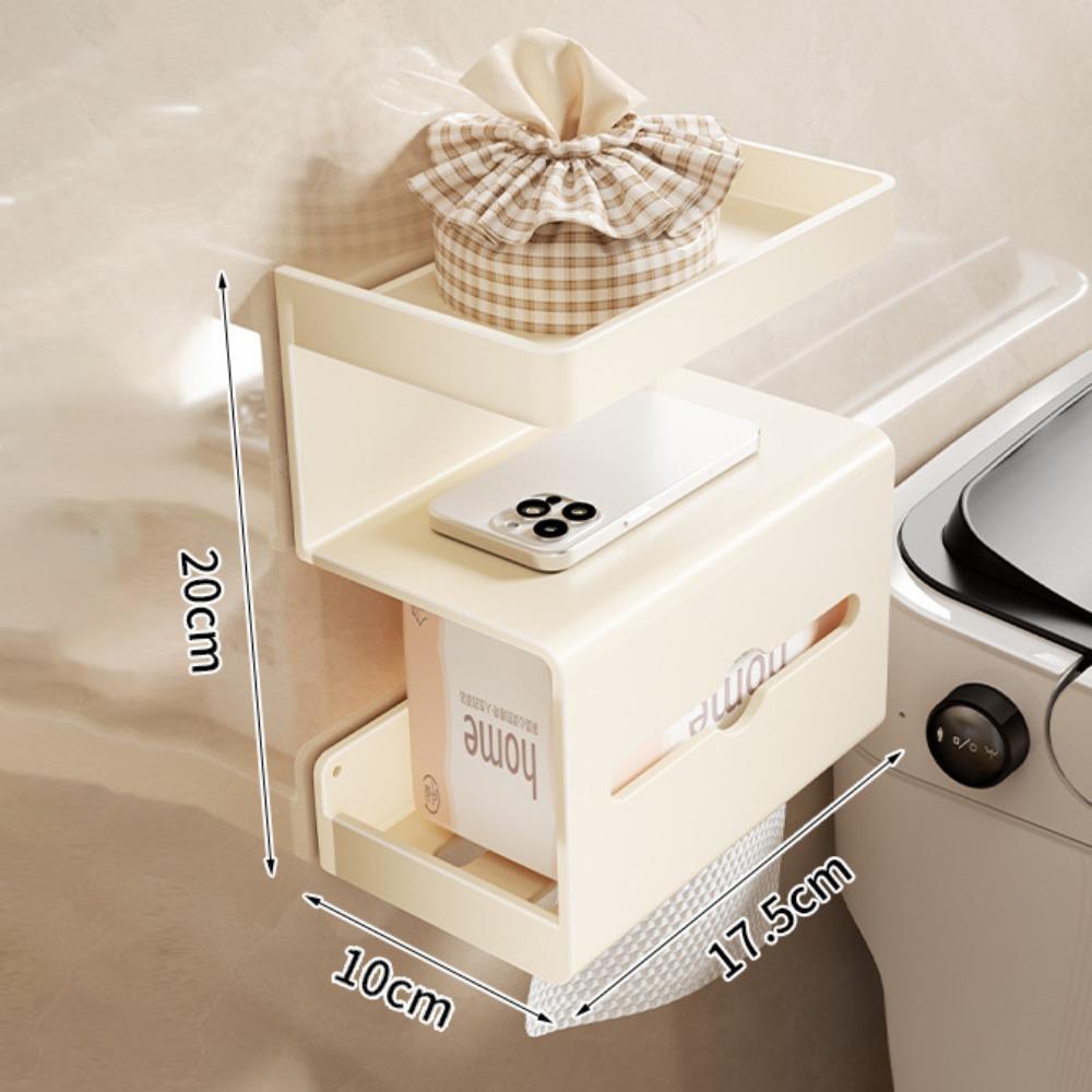Drill-Free Bathroom Tissue Box Wall-Mounted Phone Shelf Toilet Paper Holder Space Saving Rustproof Toilet Storage Rack