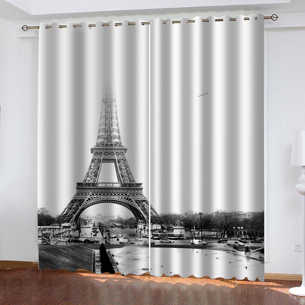 HUANZHUANG Tower of Paris Blackout France Curtains for Windows Living Room Luxury Curtains for Bedroom 2 Panels Decorative