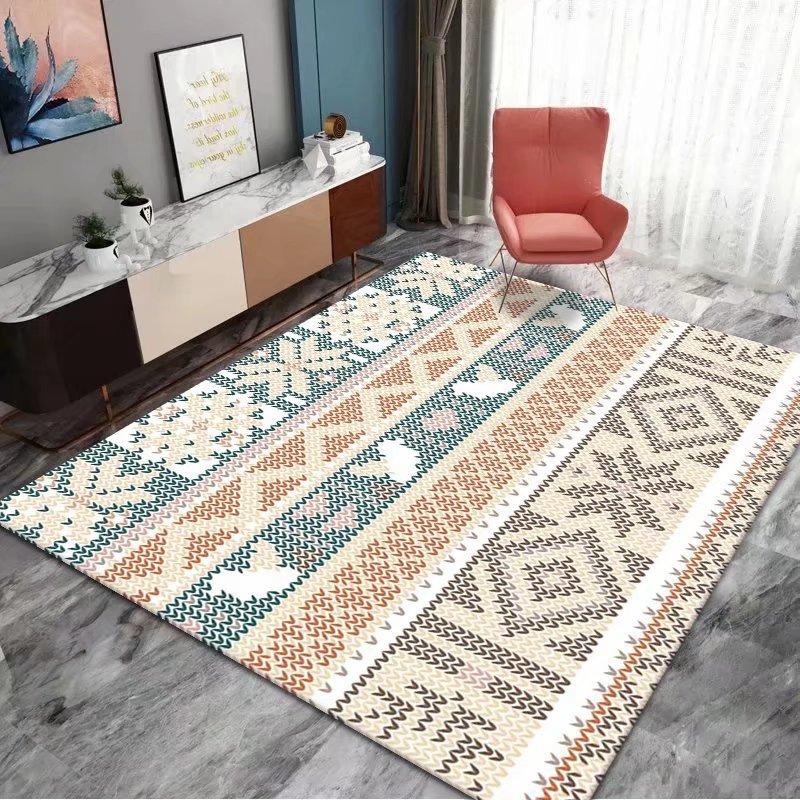 Bohemian Mandala Carpet Black Beige Lace Border Intricate Pattern Non Slip Area Rug for Vintage Home Decor