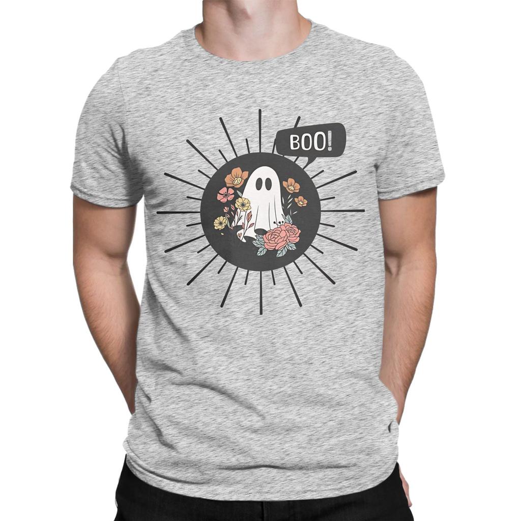 Black White Cute Funny Halloween Ghost With Flowers And Boo Novelty 100 Cotton Tshirt Halloween Tees Tops For Unisex