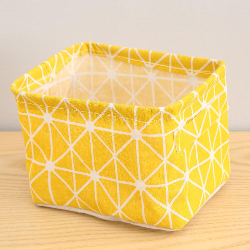 Waterproof Printed Cotton Linen Basket with Handles for Desktop, Sundries, and Small Clothes Storage