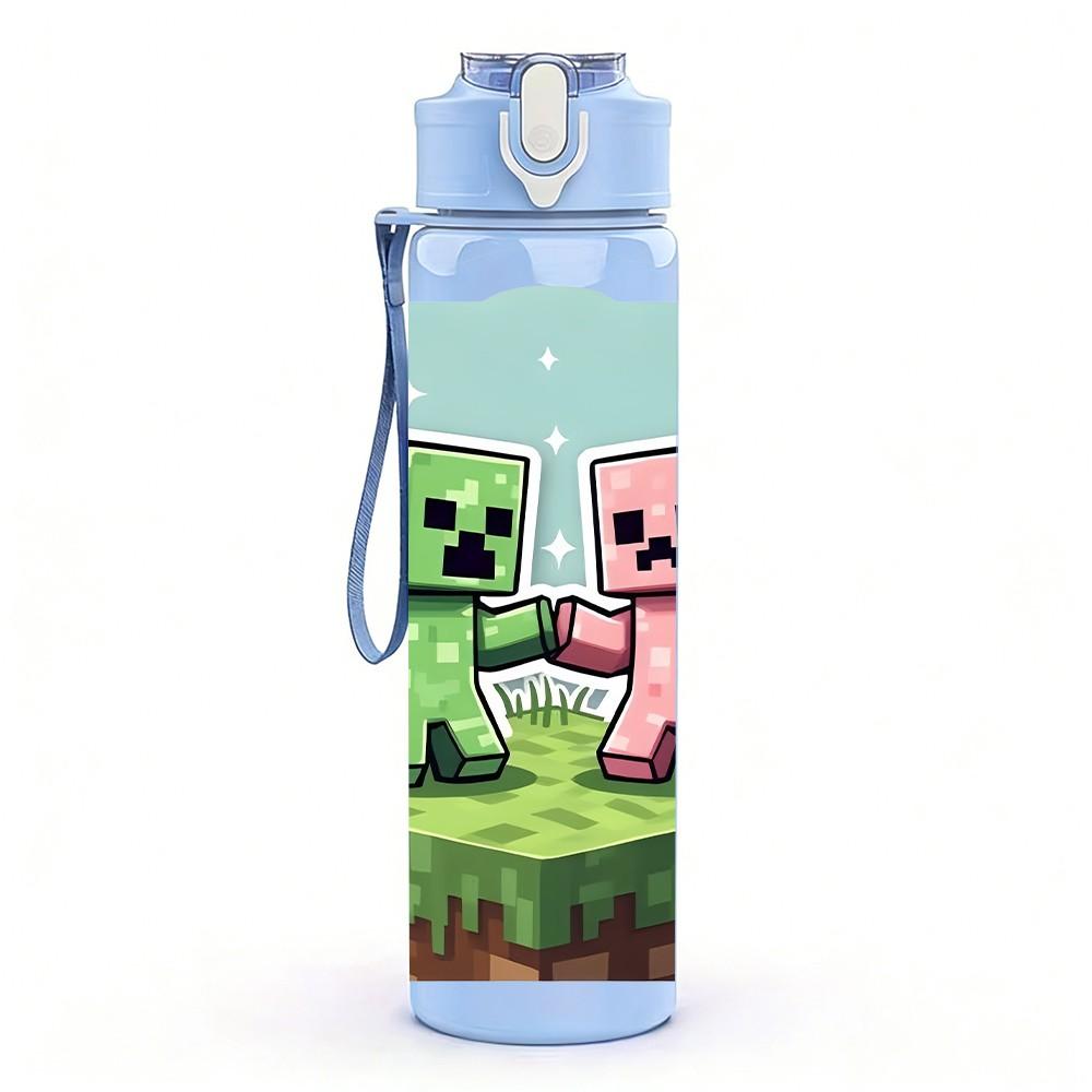 1PC Minecraft Cartoon Character 750ml Color Plastic Sports Water Bottle Leakproof Flip Straw Lid Suitable for Sports Office Home Use