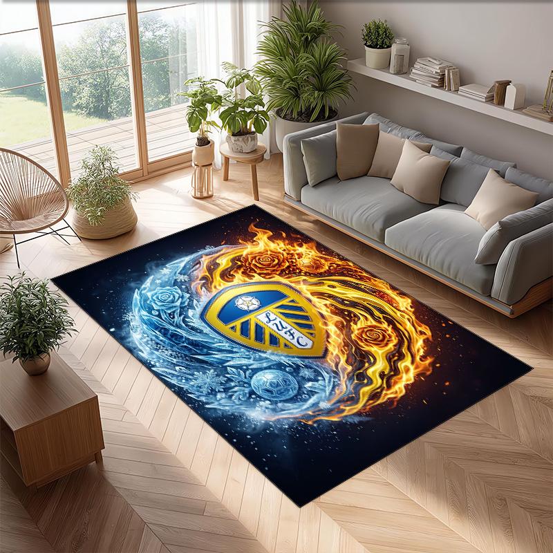 Tappeto in Velluto di Cristallo con Stampa del Leeds United Football, Comodo Assorbente d'Acqua Antiscivolo Tappeto per Pavimenti Interni