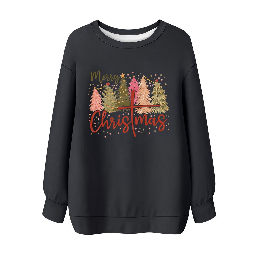 Ladies' Christmas Printed Round Neck Long Sleeved T-shirt Sweatshirt Top